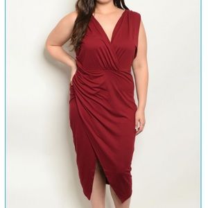 Burgundy faux wrap dress.